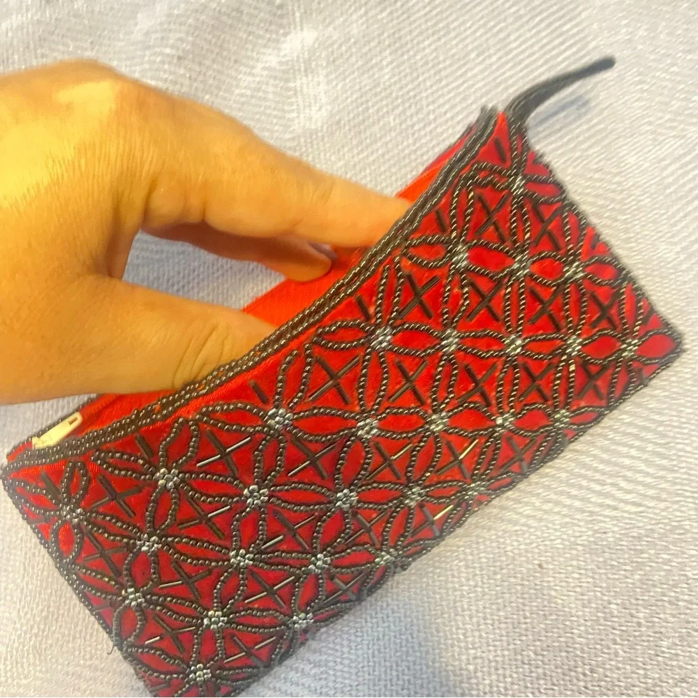 Hand Made Thailand Red Beaded Clutch